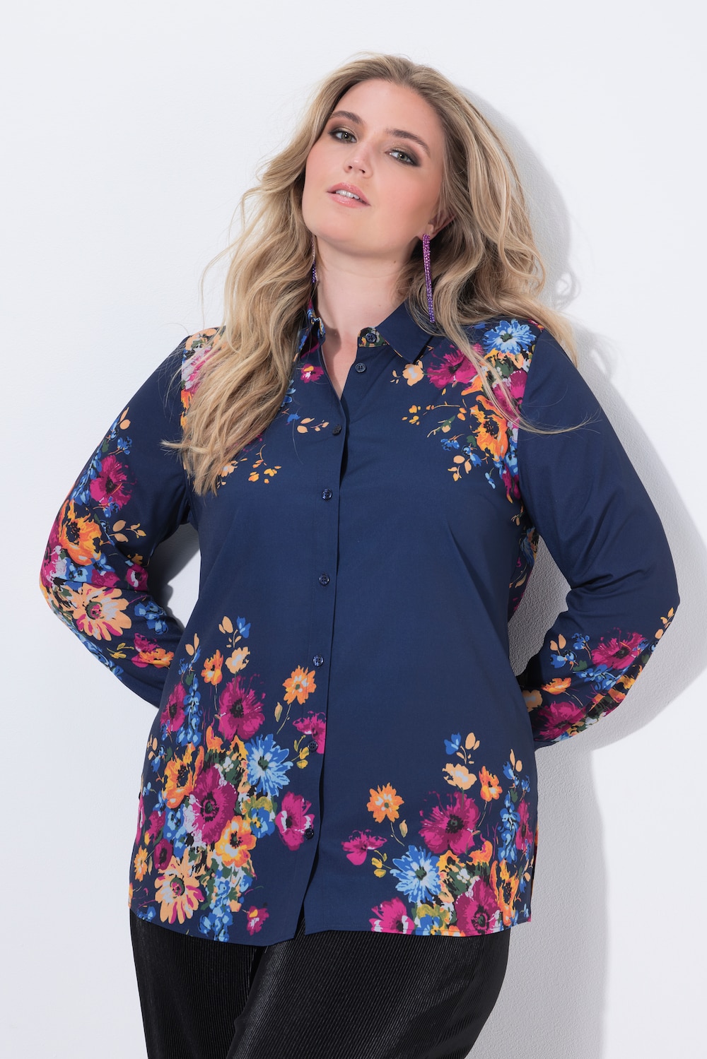 Blouse, A-lijn, bloemmotief, lange mouwen