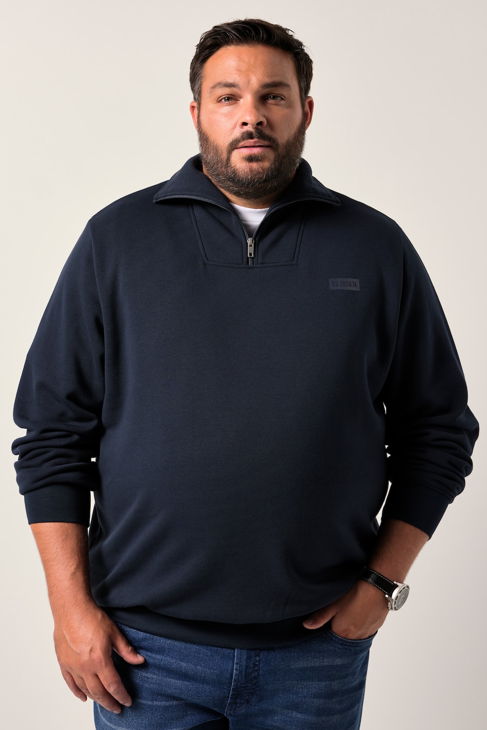 Men+ Troyer, Sweat, Brustprint, Zippkragen, bis 8 XL