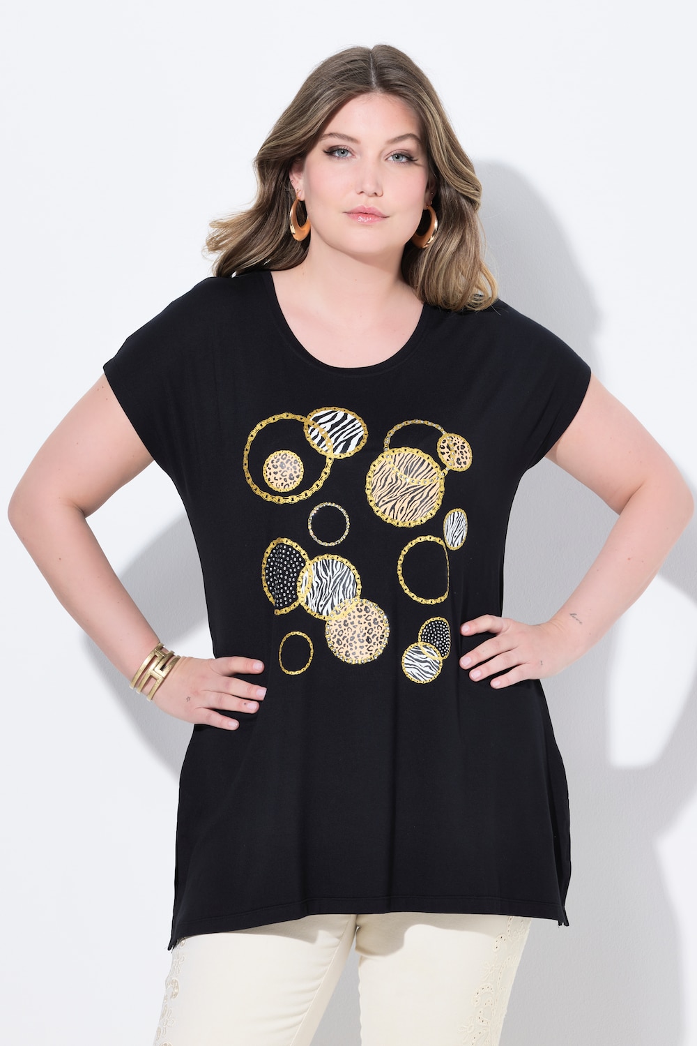 T-Shirt, A-Linie, Kreise mit Glitzer