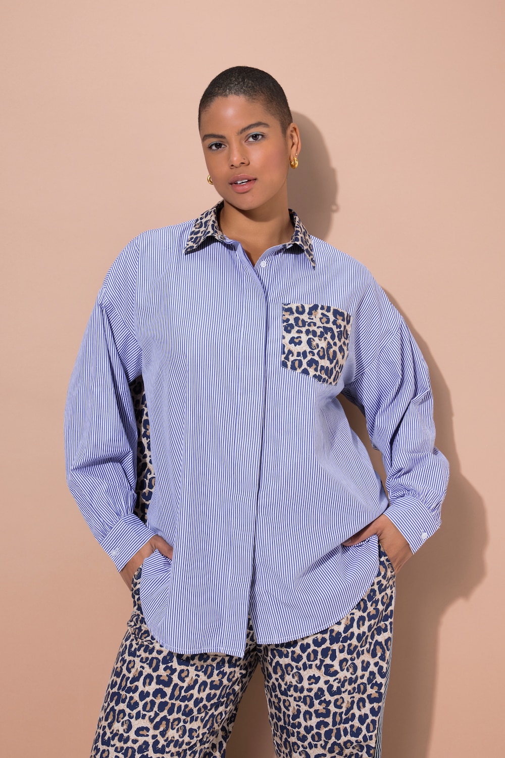 Große Größen Hemd, Damen, blau, Größe: 46/48, Polyester/Baumwolle, Studio Untold