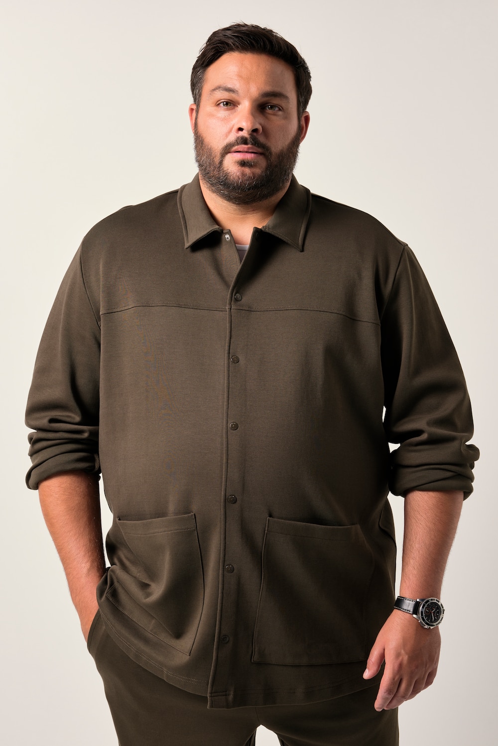 Men+ Jersey-Overshirt FLEXLASTIC®, Langarm, Hemd, Kentkragen, bis 8 XL