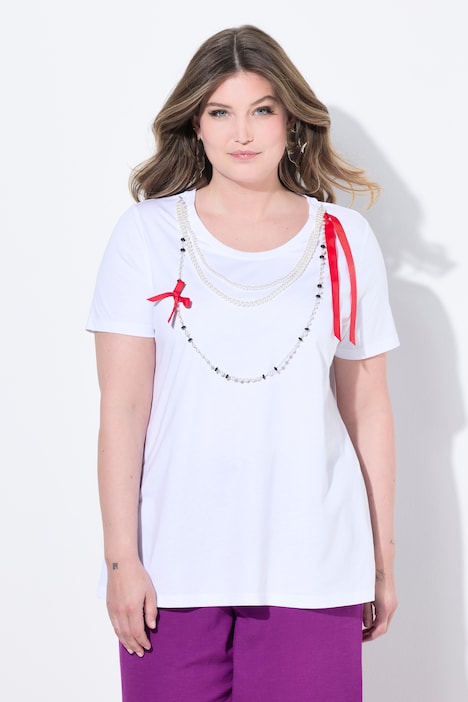 T-Shirt, A-Linie, abnehmbare Zierperlen-Ketten