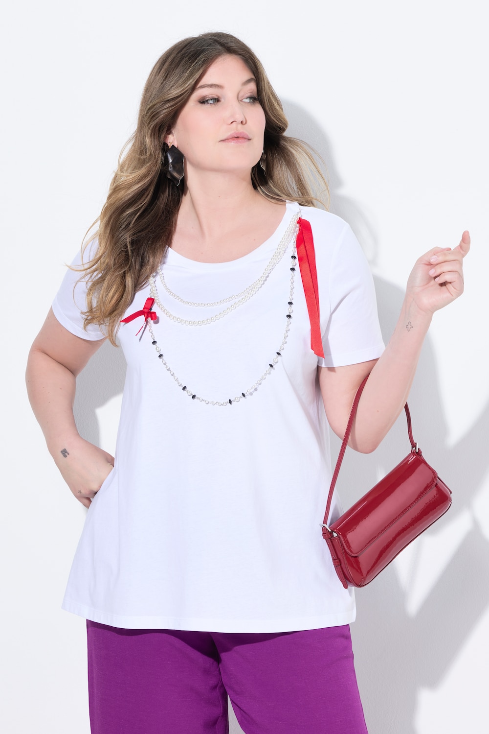 T-Shirt, A-Linie, abnehmbare Zierperlen-Ketten