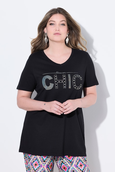 T-Shirt, Komfort Fit, Glitzer-Schriftzug