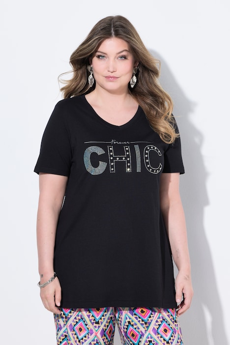 T-Shirt, Komfort Fit, Glitzer-Schriftzug