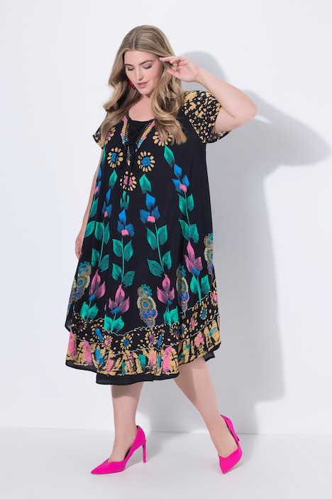 Vestido, forma en A, mezcla de estampados de flores