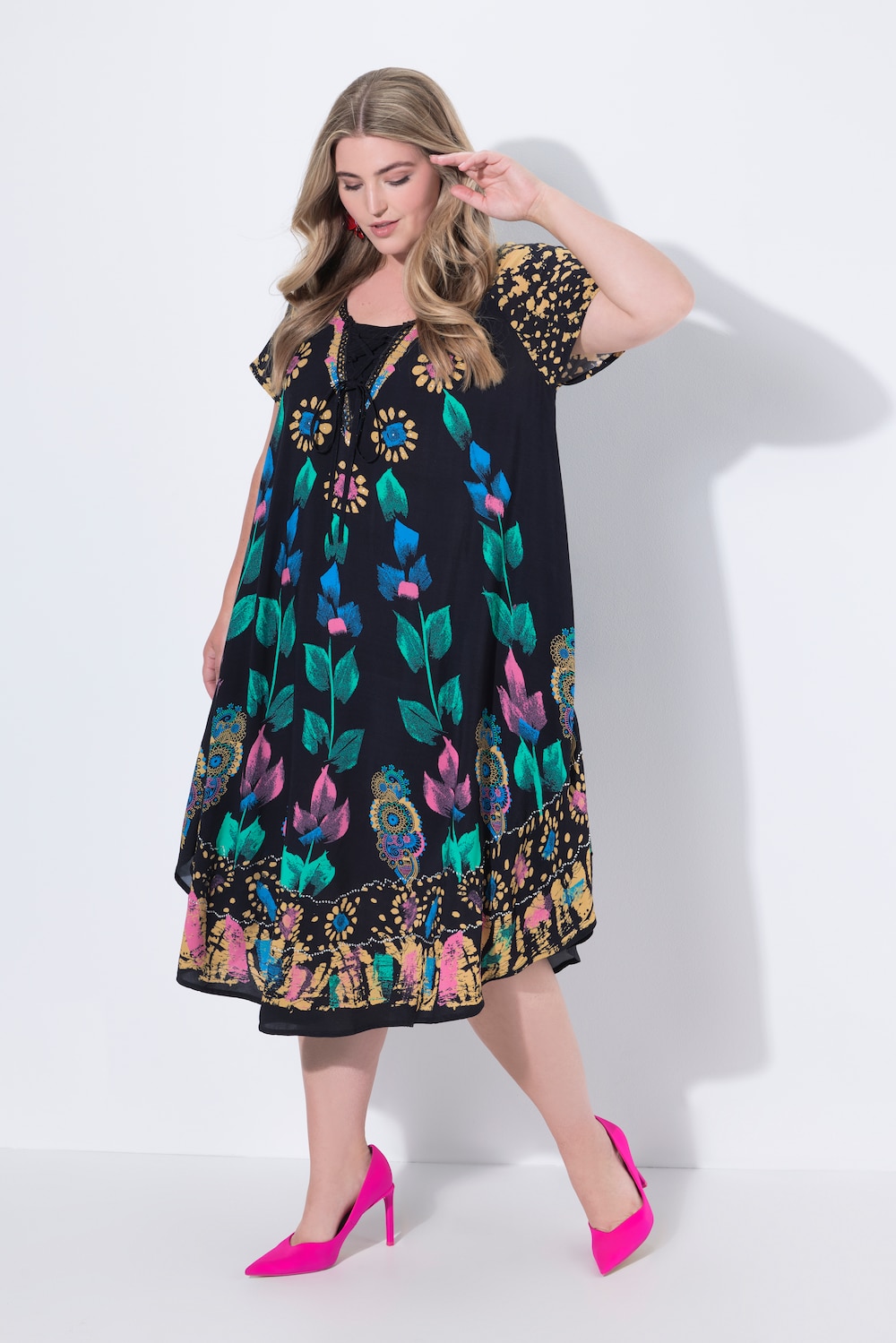 Kleid, A-Linie, floraler Mustermix