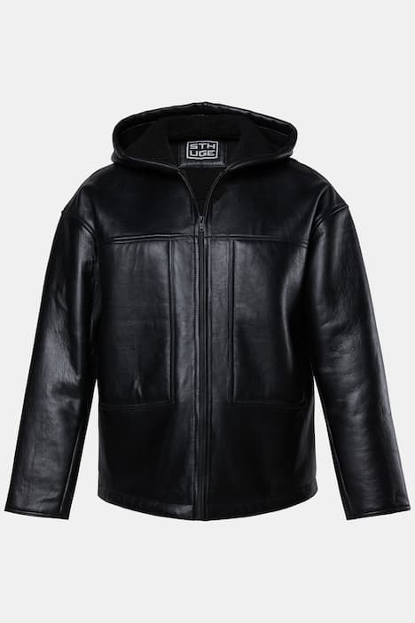 Lederjacke . Kapuze , Teddyfell