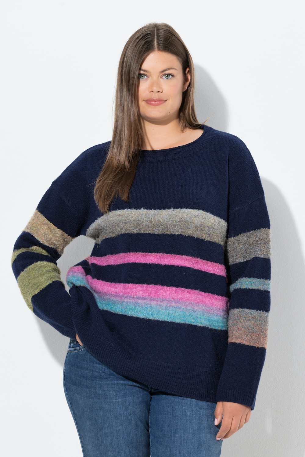 Große Größen Strickpullover, Damen, grau, Größe: 52/54, Polyester/Synthetische Fasern/Wolle, LAURASON