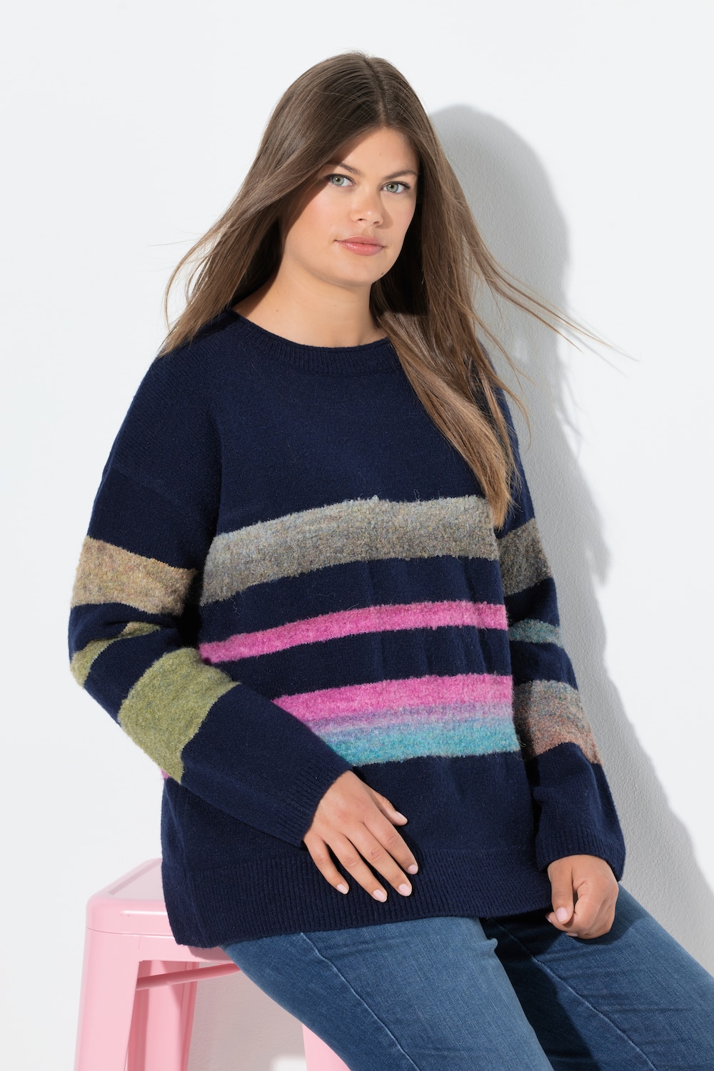 Große Größen Strickpullover, Damen, grau, Größe: 56/58, Polyester/Synthetische Fasern/Wolle, LAURASON