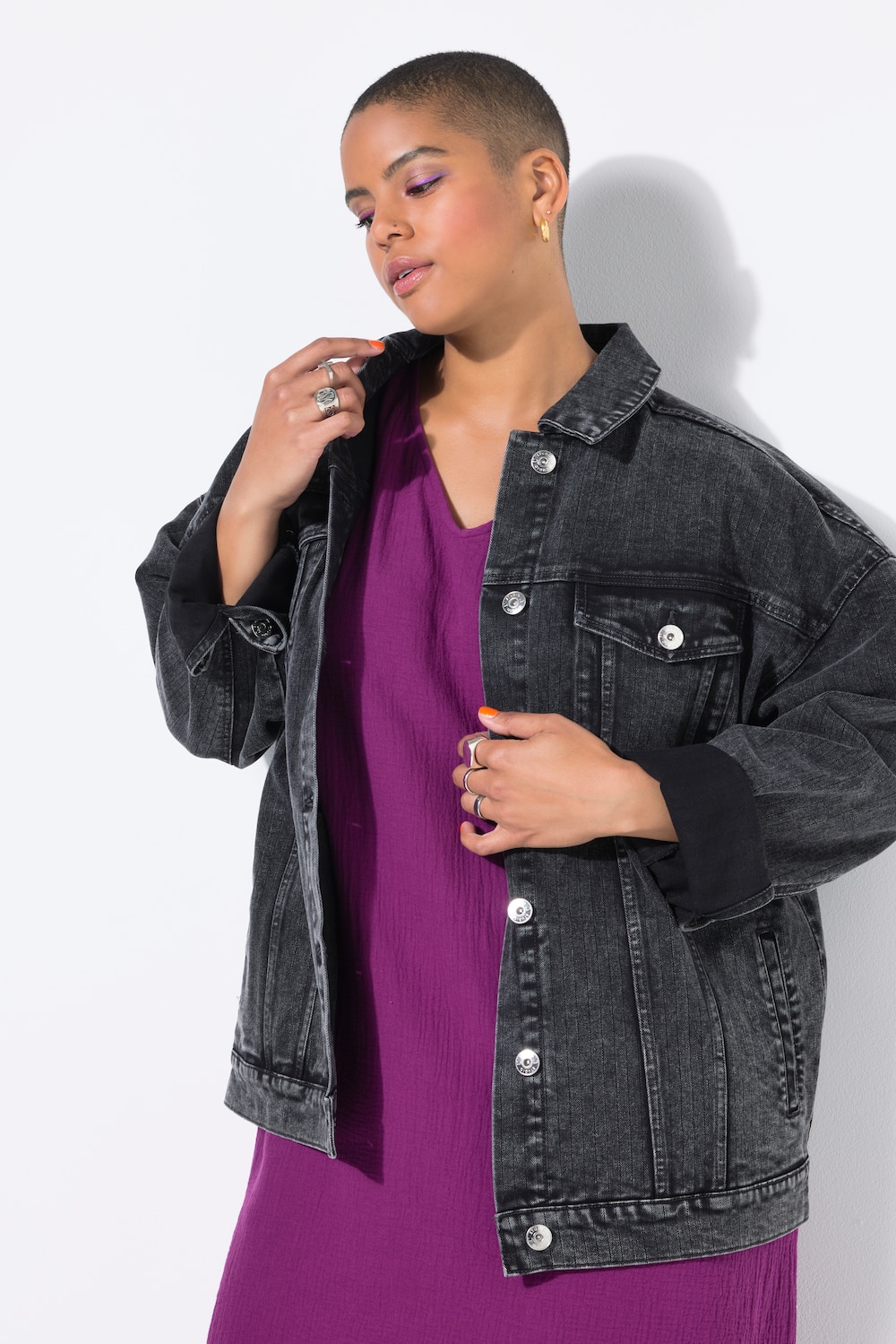 Große Größen Jeansjacke, Damen, grau, Größe: 42/44, Baumwolle/Polyester, Studio Untold