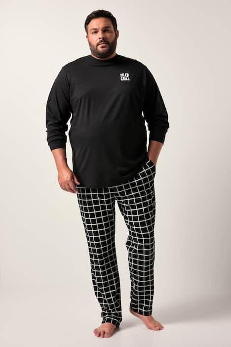 Men+ pyjama, tweedelig, jersey, lange mouw, geruite broek, tot 8XL