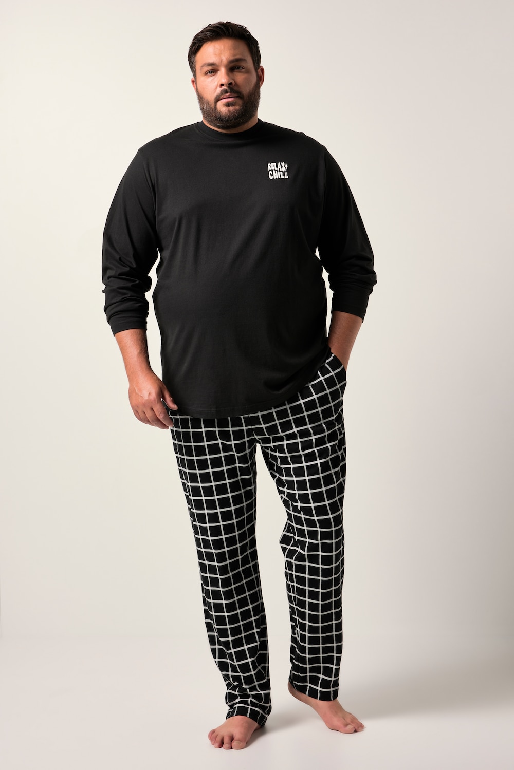Men+ pyjama, tweedelig, jersey, lange mouw, geruite broek, tot 8XL