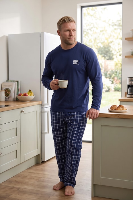Schlafanzug, Zweiteiler, Jersey, Langarm, Karo-Hose, bis 8 XL