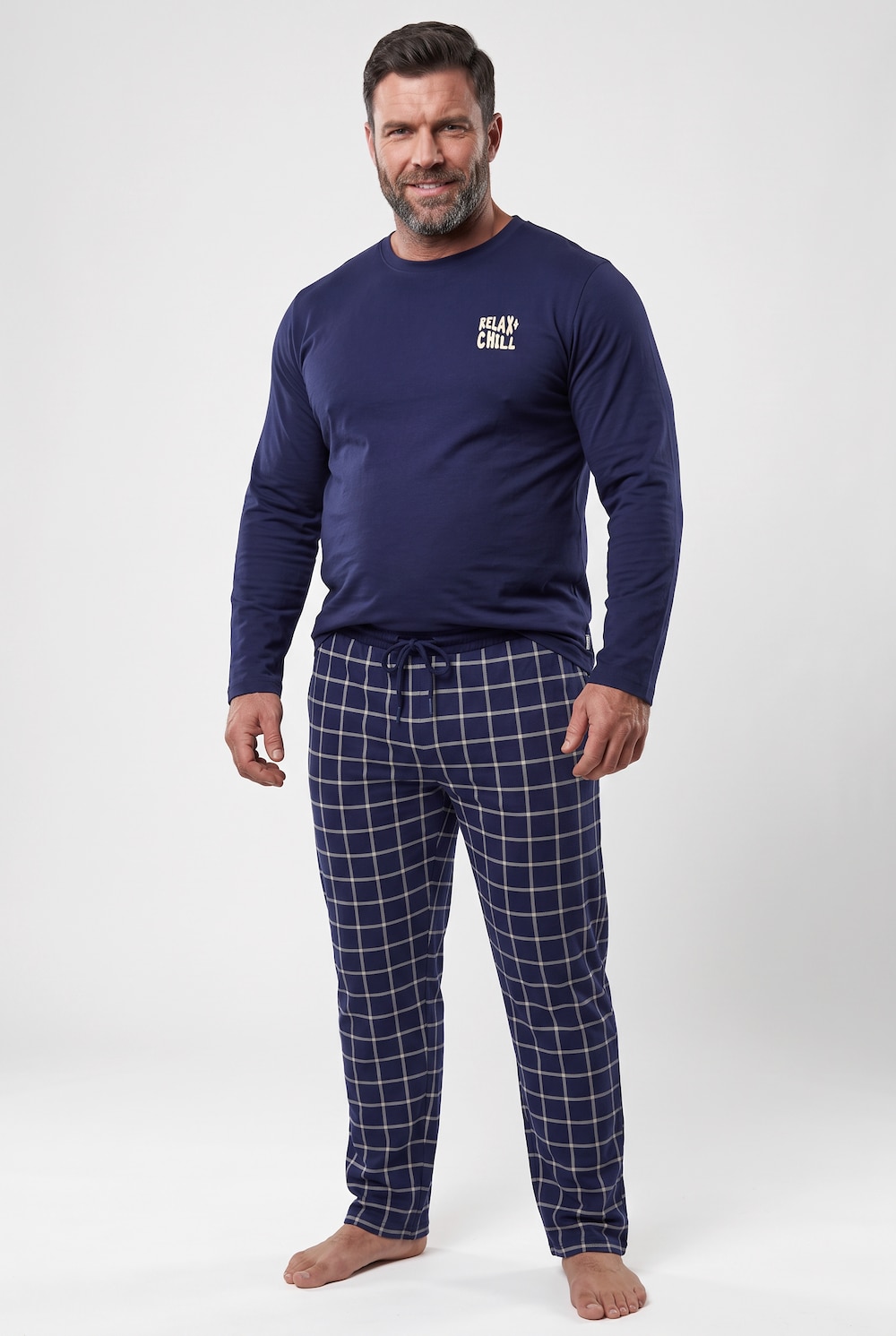 Schlafanzug, Zweiteiler, Jersey, Langarm, Karo-Hose, bis 8 XL