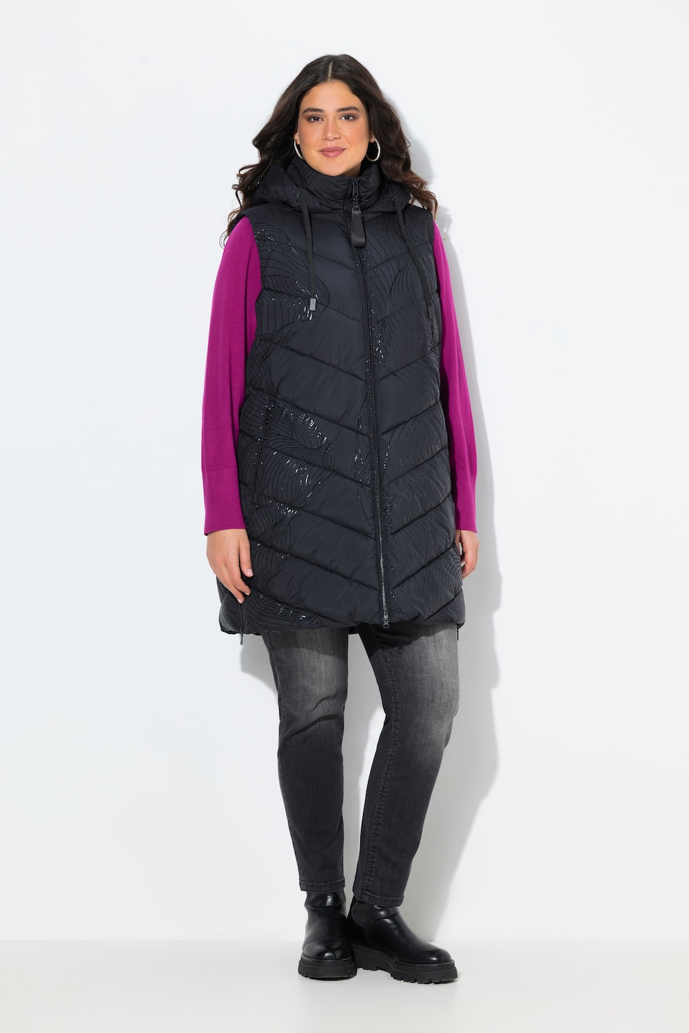 Große Größen HYPRAR Long-Steppweste, Damen, schwarz, Größe: 46/48, Polyester/Synthetische Fasern, Ulla Popken