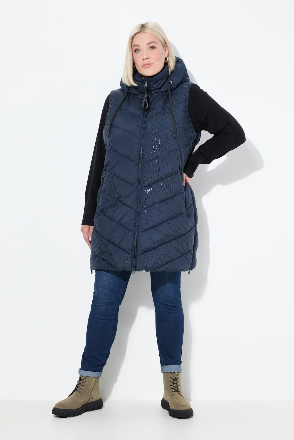 Große Größen HYPRAR Long-Steppweste, Damen, blau, Größe: 46/48, Polyester/Synthetische Fasern, Ulla Popken