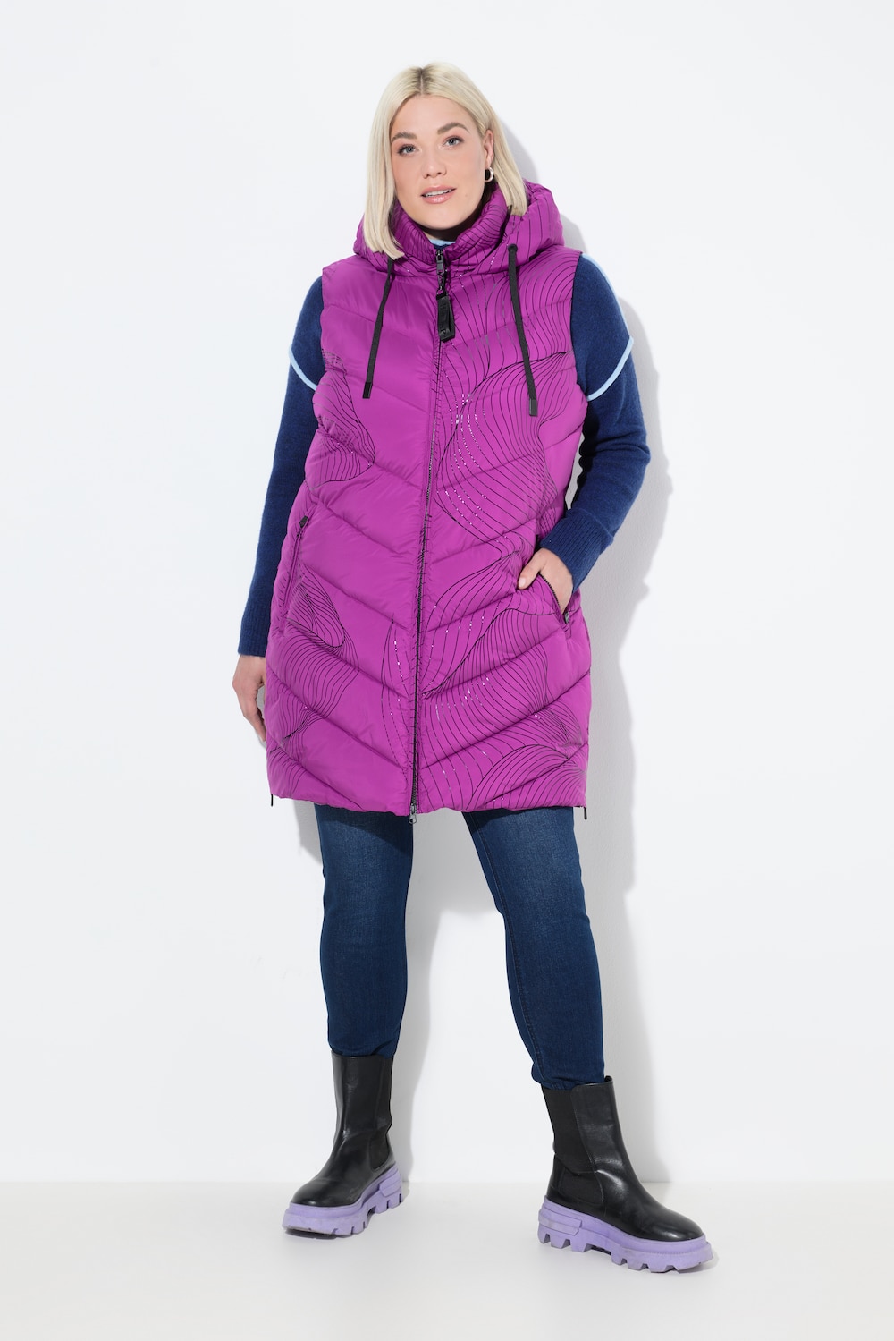 Große Größen HYPRAR Long-Steppweste, Damen, rosa, Größe: 42/44, Polyester/Synthetische Fasern, Ulla Popken