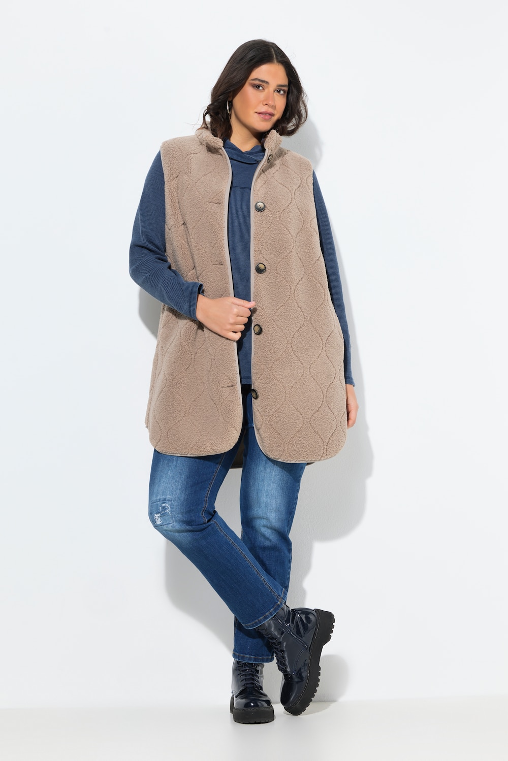 Teddyvest, ståkrave, A-linje, uden ærmer