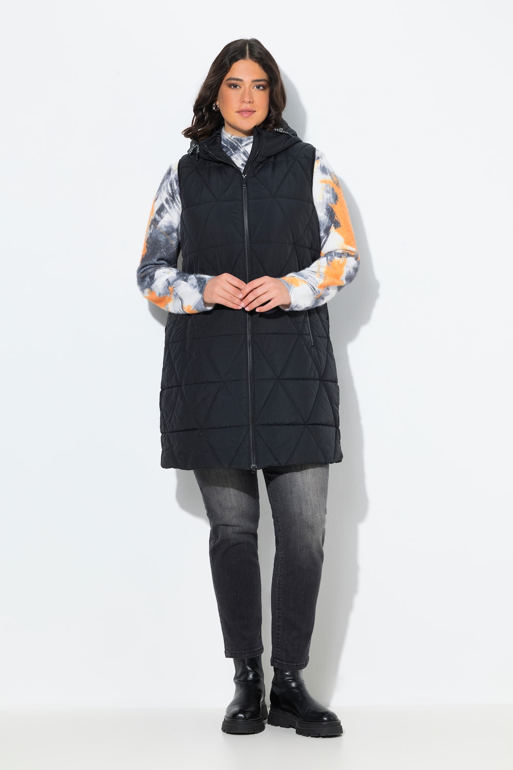 Große Größen HYPRAR Long-Steppweste, Damen, schwarz, Größe: 46/48, Polyester/Synthetische Fasern, Ulla Popken