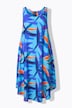Vestido midi, flores, forma en A, cuello redondo, sin mangas