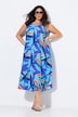 Vestido midi, flores, forma en A, cuello redondo, sin mangas