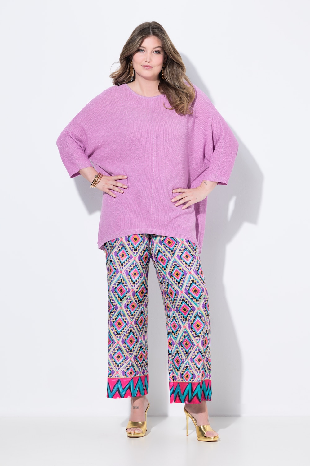 Pullover, oversized, Glitzerstrick, Fledermaus-Ärmel