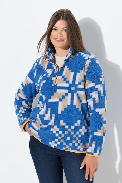 Teddy-Sweatshirt, Langarm, Stehkragen