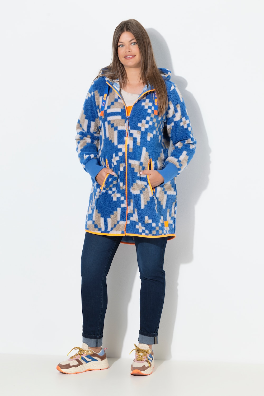 Teddy-Sweatjacke, Langarm, Kapuze