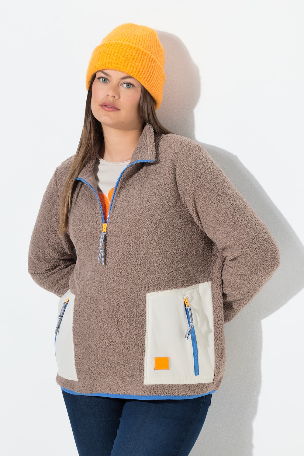 Teddy sweatshirt, lange mouw, opstaande kraag, OEKO-TEX