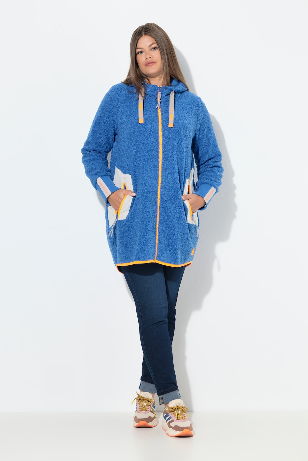 Große Größen Teddy-Sweatjacke, Damen, blau, Größe: 52/54, Polyester, LAURASON