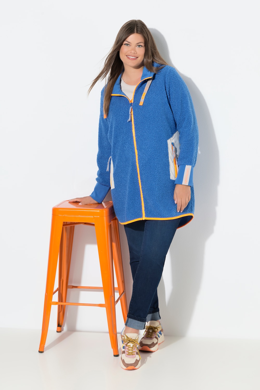 Große Größen Teddy-Sweatjacke, Damen, blau, Größe: 44/46, Polyester, LAURASON