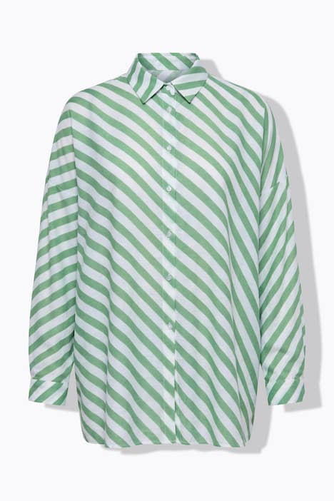 Chemisier légèrement transparent, rayures et manches chauve-souris