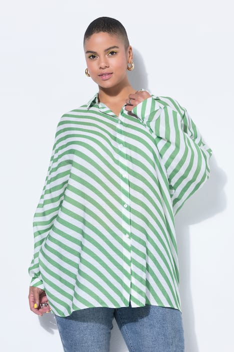 Chemisier légèrement transparent, rayures et manches chauve-souris