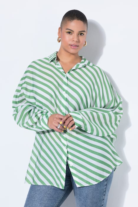 Chemisier légèrement transparent, rayures et manches chauve-souris