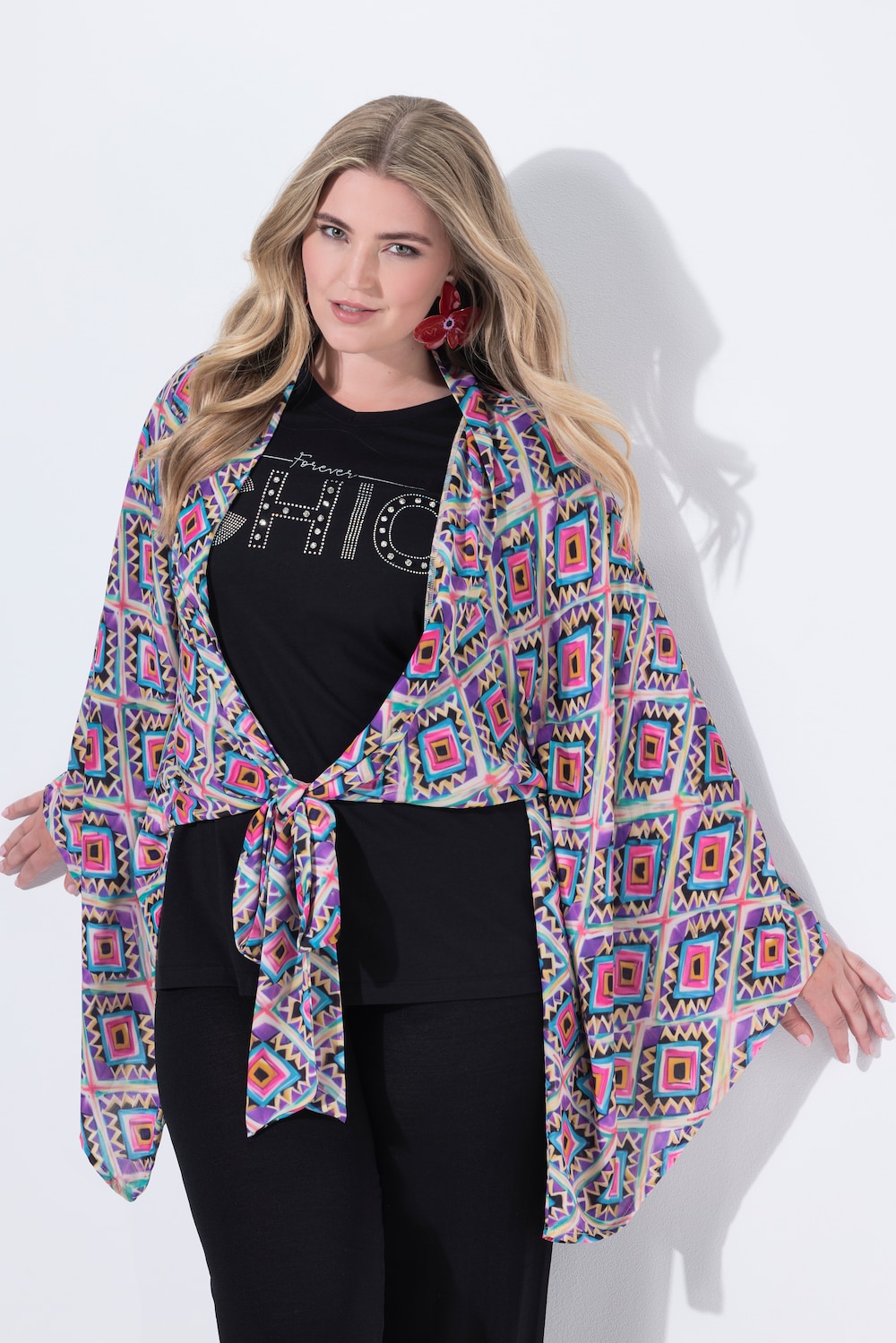 Blusenbolero, oversized, grafisches Muster, Langarm