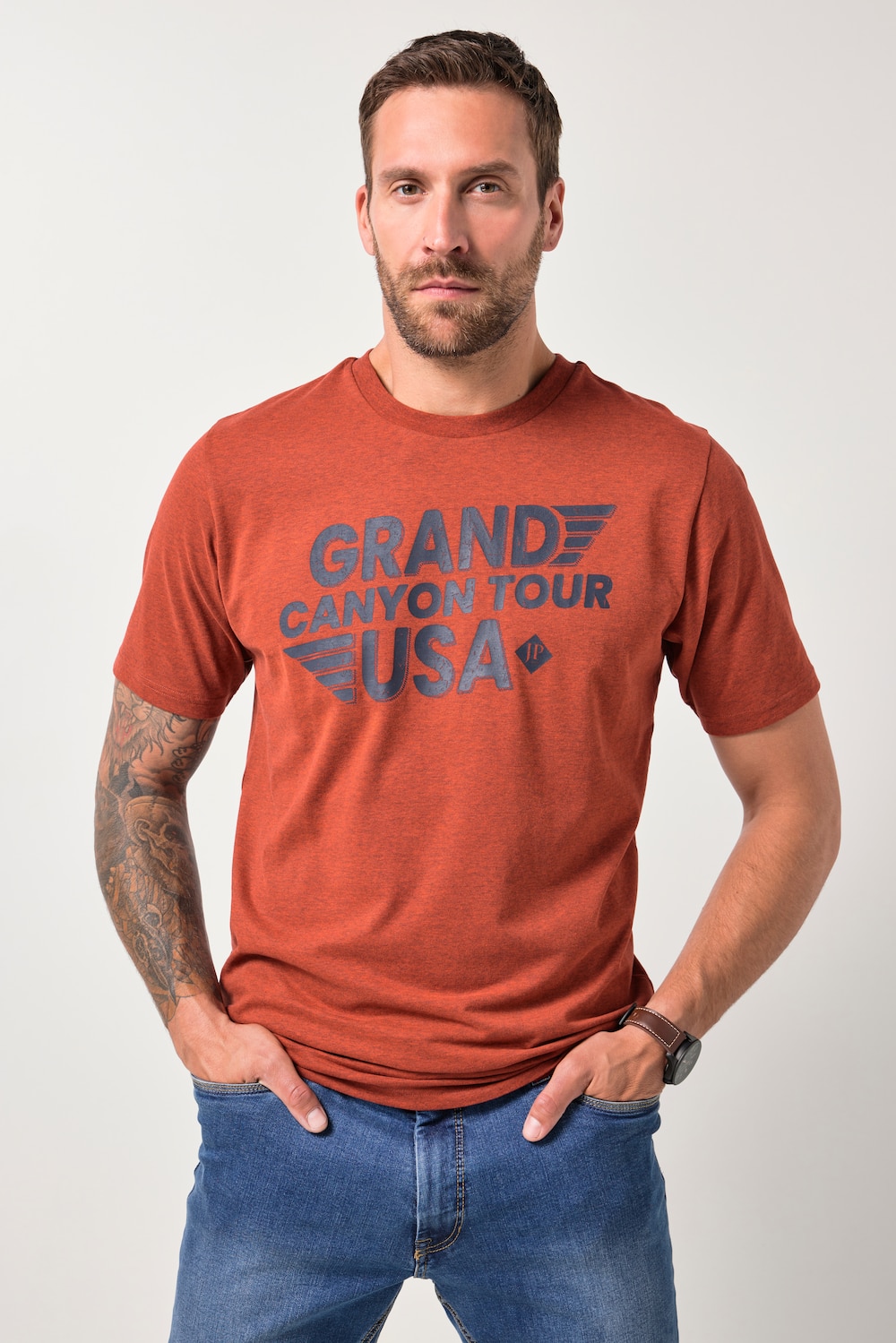 JP1880, T-shirt, korte mouwen, borstprint, tot 8XL