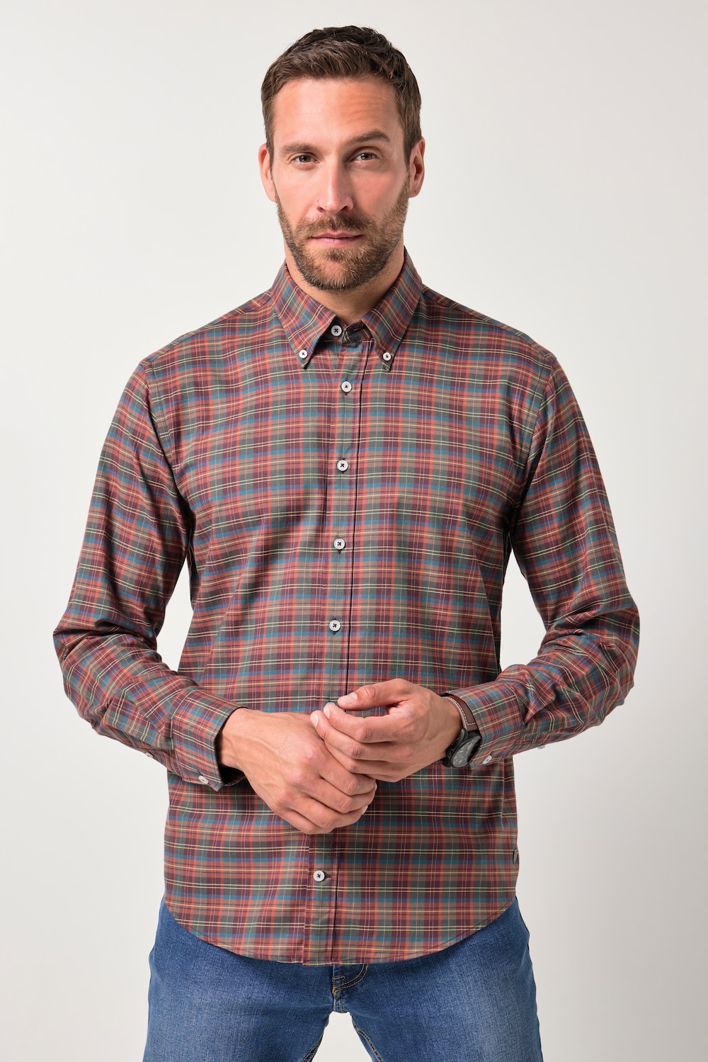 JP1880 Karohemd, Langarm, Buttondown-Kragen, Modern Fit, bis 8 XL