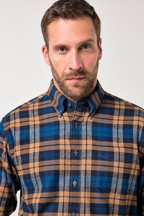 JP1880 Karo-Flanellhemd, Langarm, Buttondown-Kragen, Modern Fit, bis 8 XL