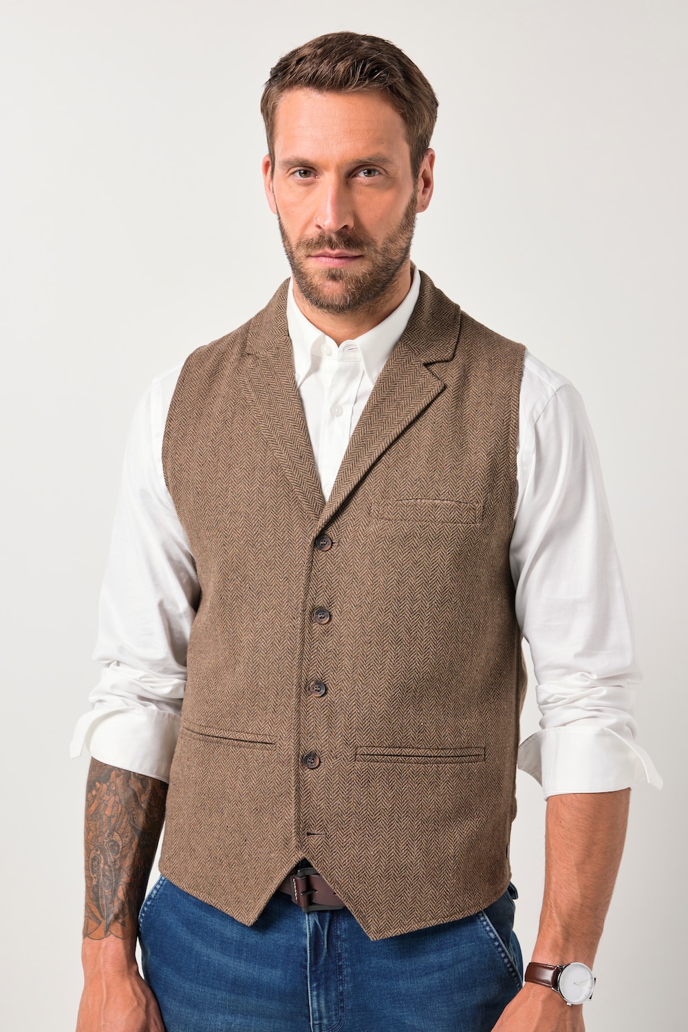 JP1880 Tweed-Weste, FLEXNAMIC®, Herringbone-Tweed, Strickrücken, bis 7 XL