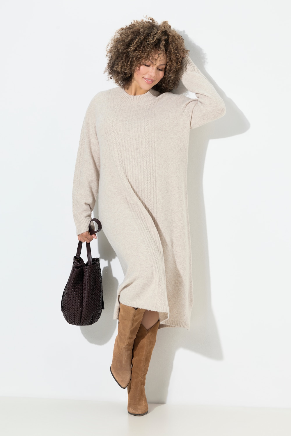 Große Größen Strickkleid, Damen, beige, Größe: 42/44, Polyester/Synthetische Fasern, Ulla Popken