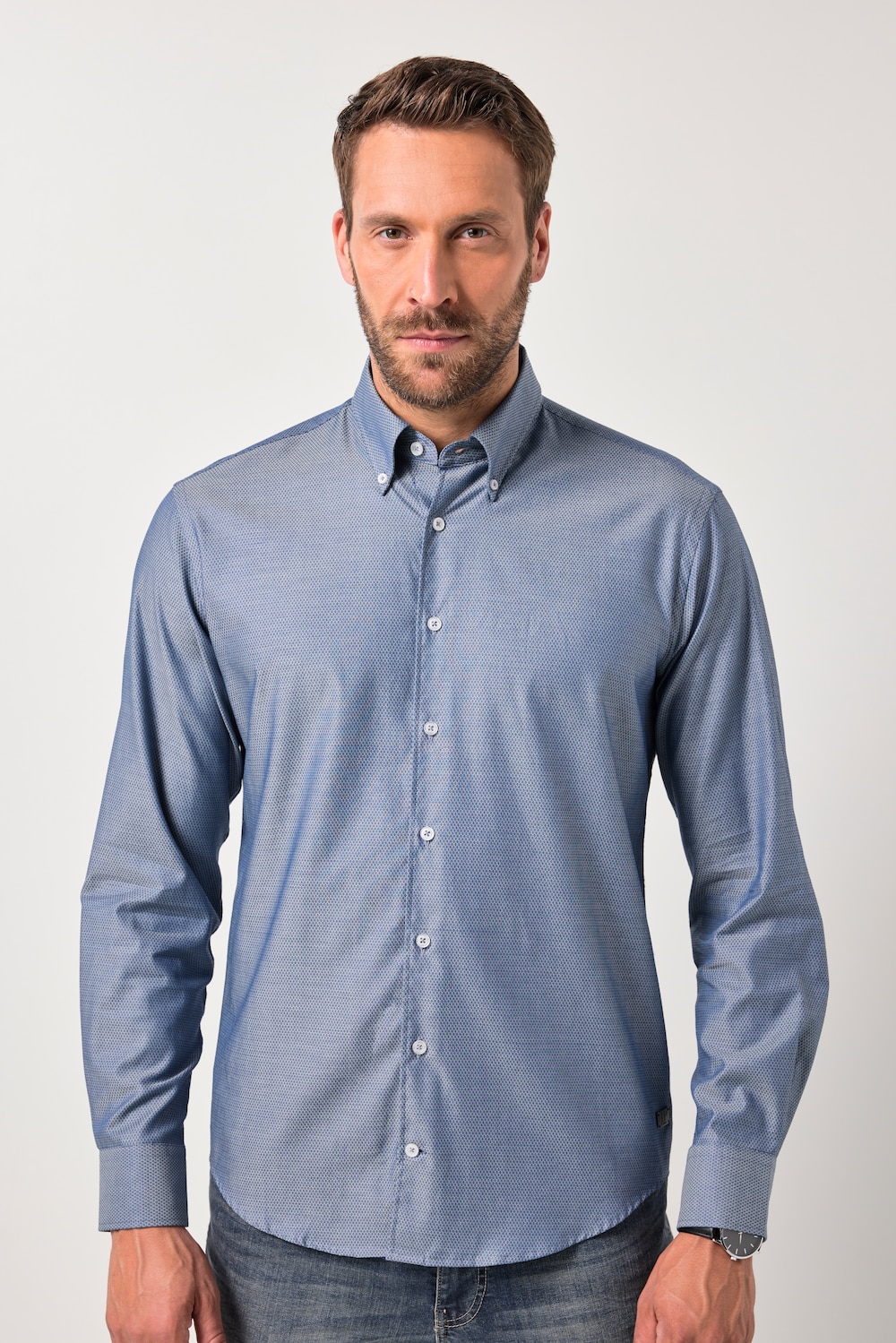 JP 1880 skjorte, langærmet, all-over print, button-down krave, moderne pasform, op til 8 XL