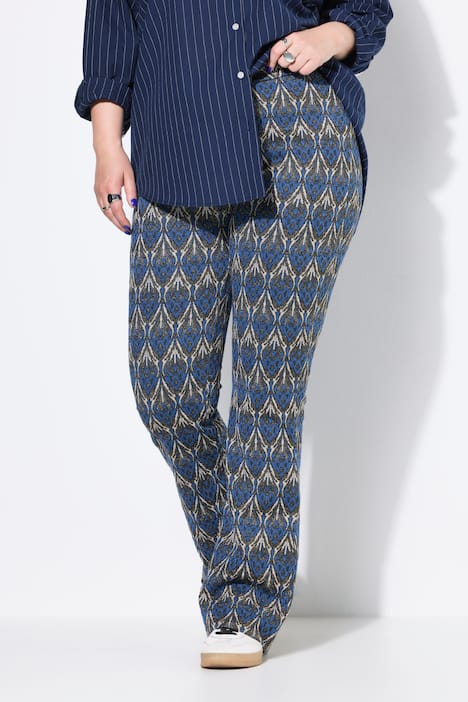 Uitlopende broek, flared pijpen, jacquardmotief, glitter