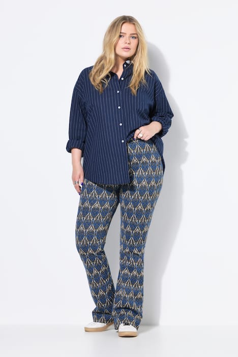 Uitlopende broek, flared pijpen, jacquardmotief, glitter