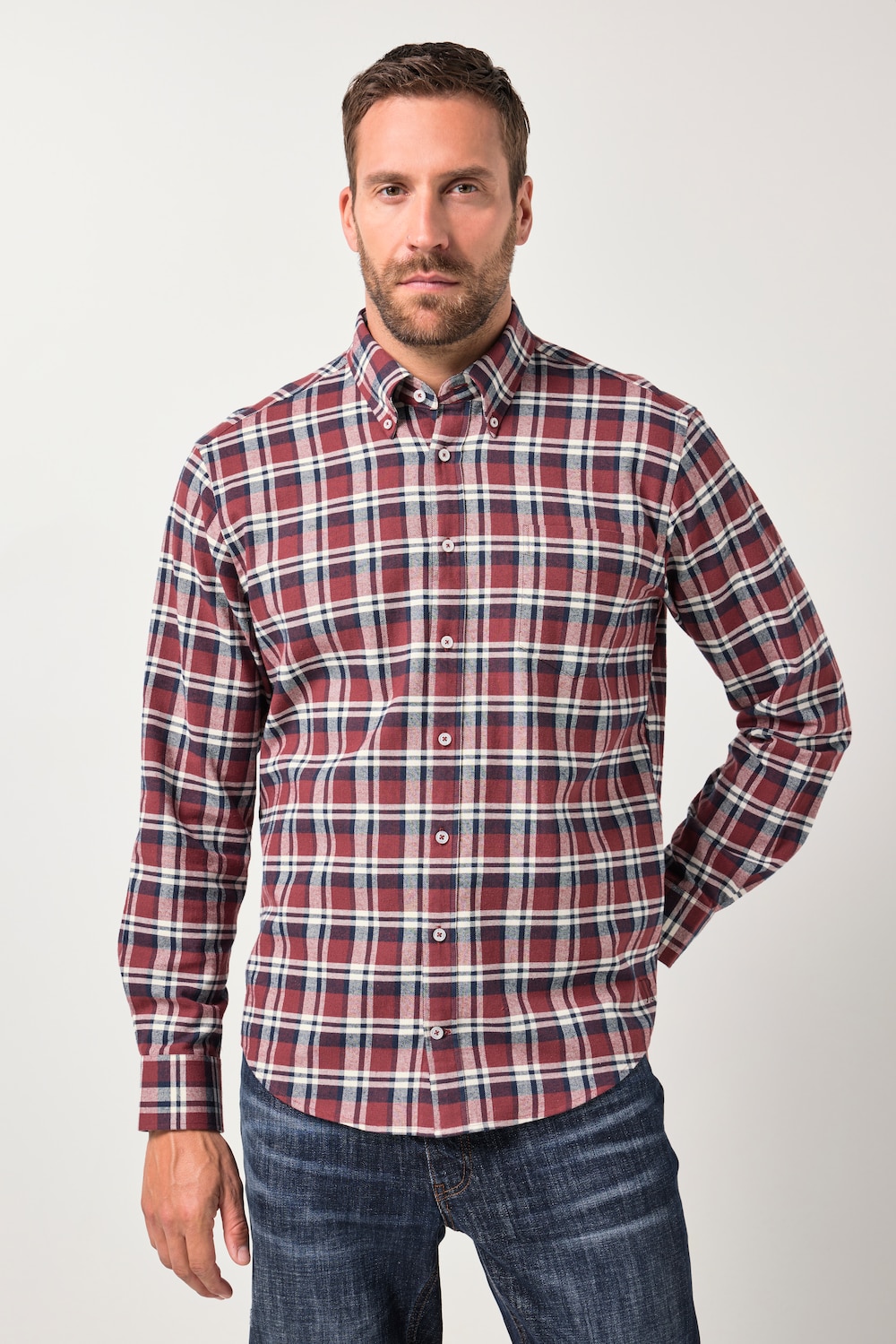 Karo-Flanellhemd, Langarm, Buttondown-Kragen, Modern Fit