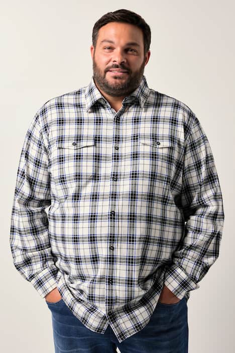 Men+ camisa de franela con cuadros, manga larga, cuello kent, Comfort Fit, hasta la 8 XL