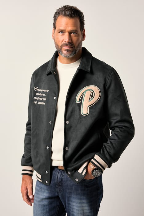Blouson JP 1880 en cuir suédé. Broderie poitrine, bords-côtes contrastants - jusqu'au 7 XL