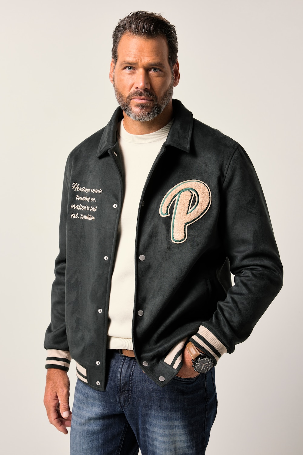 JP1880 Blouson, Velours, Brust-Stick, farbige Bündchen, bis 7 XL