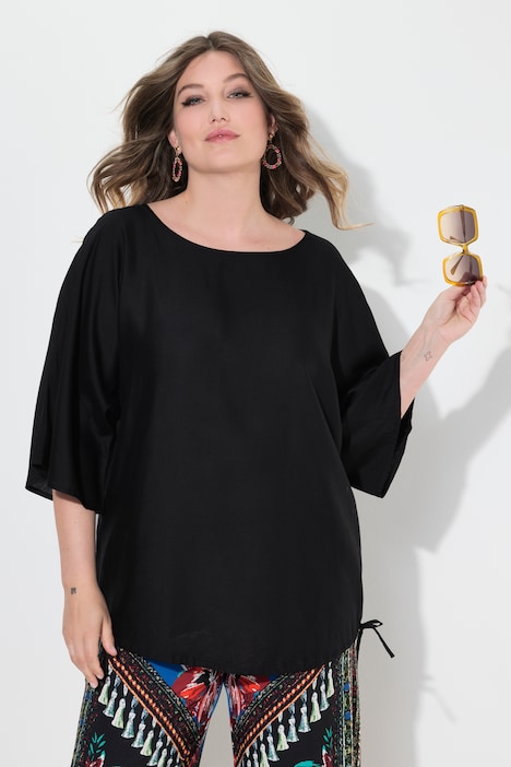 Blouse shirt, satin, drawstring hem