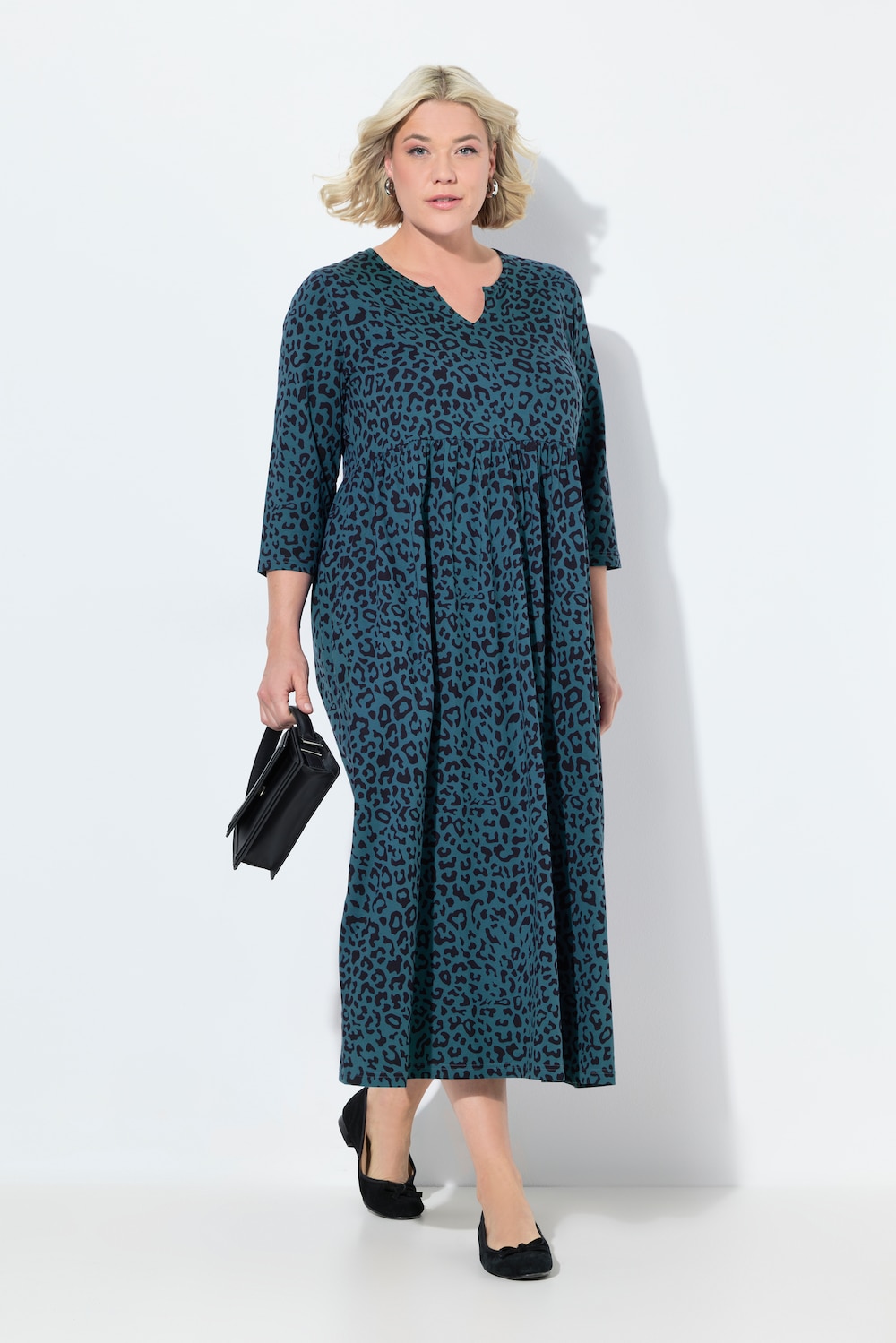 Jerseykleid, A-Linie, Tunika-Ausschnitt, 3/4-Arm, Taschen